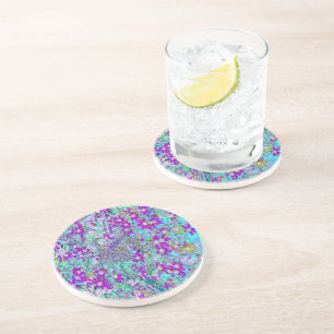 Aqua Garden with Violet Blue and Hot Pink Flowers Getränkeuntersetzer