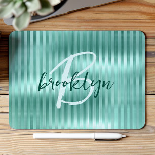 Aqua gebürstete Metallstreifen Schrift Monogramm Mousepad