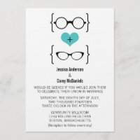 Aqua Geeky Glasses Wedding Einladung