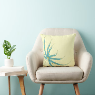 Aqua Gelb und Chartreuse Modernes Blumenkissen Kissen