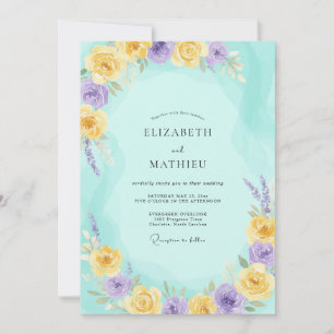 Aqua Gelbe Flieder Wilde Blumen Hochzeit Einladung