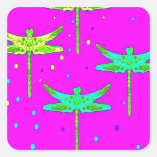 Aqua-Gelbe Libellen-Cerise Lila durch SHARLES Quadratischer Aufkleber