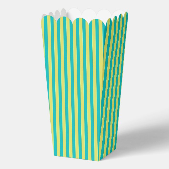 Aqua + Gelbe Streifen Popcorn Geschenkschachtel (Rückseite)