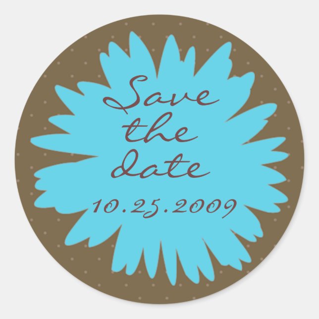 Aqua Gerbera auf Brown Save the Date Aufkleber (Vorderseite)