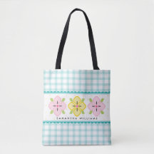 Aqua Gingham Floral Mit Monogramm