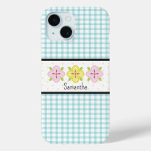 Aqua Gingham Karo Blumen Monogramm