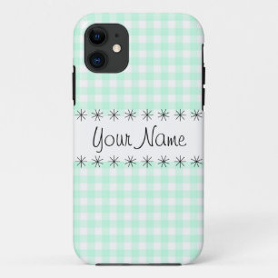 Aqua Gingham Karo "Name" iPhone Case