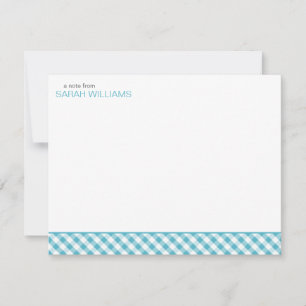 Aqua-Gingham-Muster-Ebene danken Ihnen Anmerkungen Mitteilungskarte