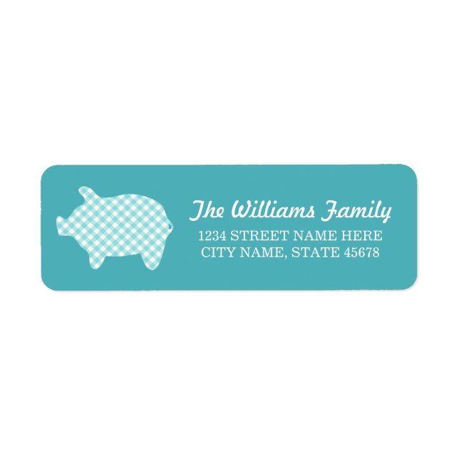 Aqua Gingham Piggie Address Labels (Vorne)