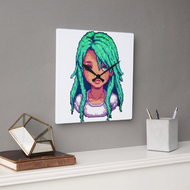 Aqua Girl Quadratische Wanduhr (Büro)