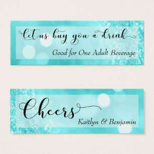 Aqua Glitzer Bokeh Script Mini Drink Ticket
