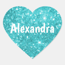 Aqua Glitzer Heart Herz-Aufkleber