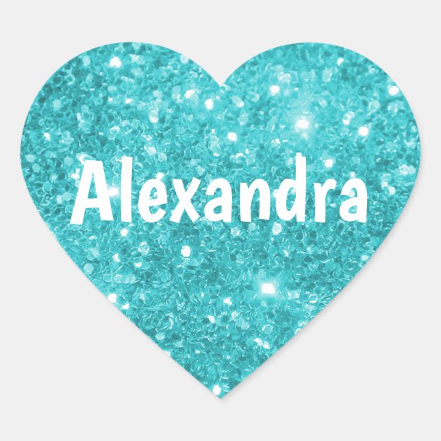 Aqua Glitzer Heart Herz-Aufkleber (Vorderseite)
