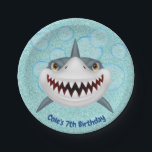 Aqua Glitzer Kids Shark Birthday Paper Tellers Pappteller<br><div class="desc">Wenn Sie für Ihr nächstes Party ein einzigartiges Unterwasserthema suchen, dann gibt es hier ein tolles Design. Dieser Hai ist definitiv nicht beängstigend, er ist super niedlich und wird jedes Party, dem Besucher gegenüberstehen, lächeln. Ideal für Jungs oder Mädels, ob Geburtstag oder einfach nur ein Sommer, diese Party-Vorräte sind ein...</div>