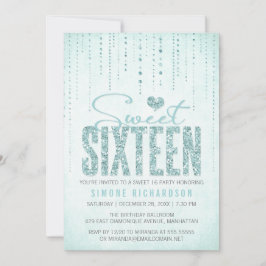 Aqua Glitzer Look Sweet 16 (sechzehn) Party Einladung