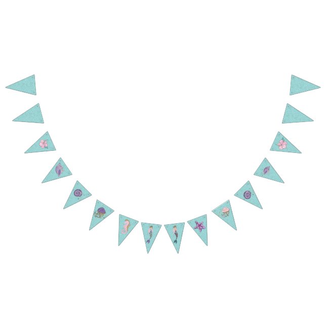 Aqua Glitzer Mermaid Party Bunting Banner (Alle)