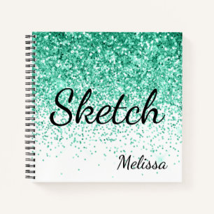 Aqua Glitzer Monogram Sketchbook Notebook Notizbuch