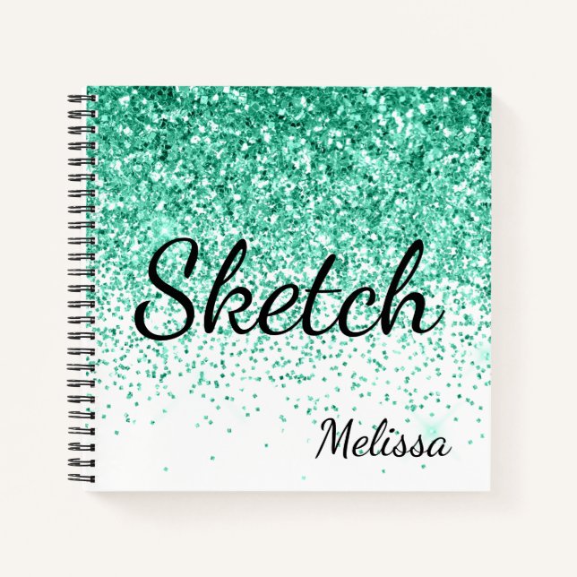 Aqua Glitzer Monogram Sketchbook Notebook Notizbuch (Vorderseite)