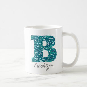 Aqua Glitzer Muster Letter B Tasse