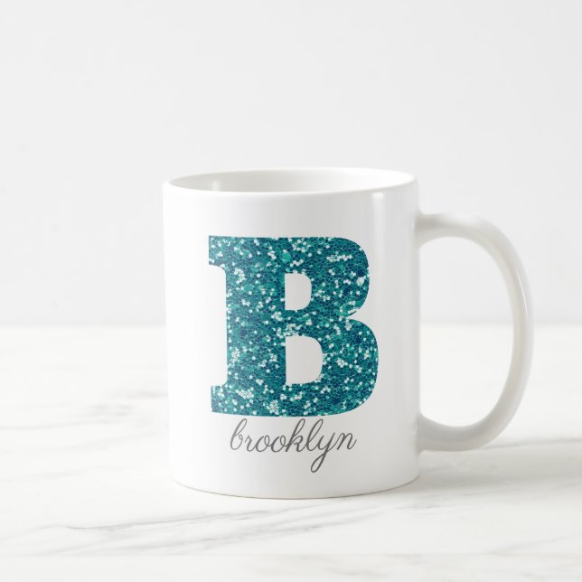 Aqua Glitzer Muster Letter B Tasse (Rechts)