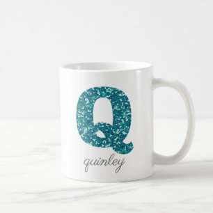 Aqua Glitzer Muster Letter Q Name Tasse