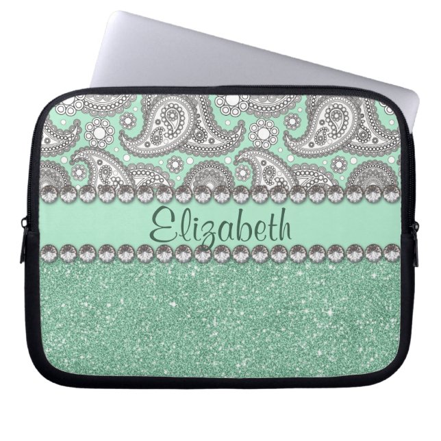 Aqua-Glitzer-Paisley-diamante de Laptopschutzhülle (Vorderseite)