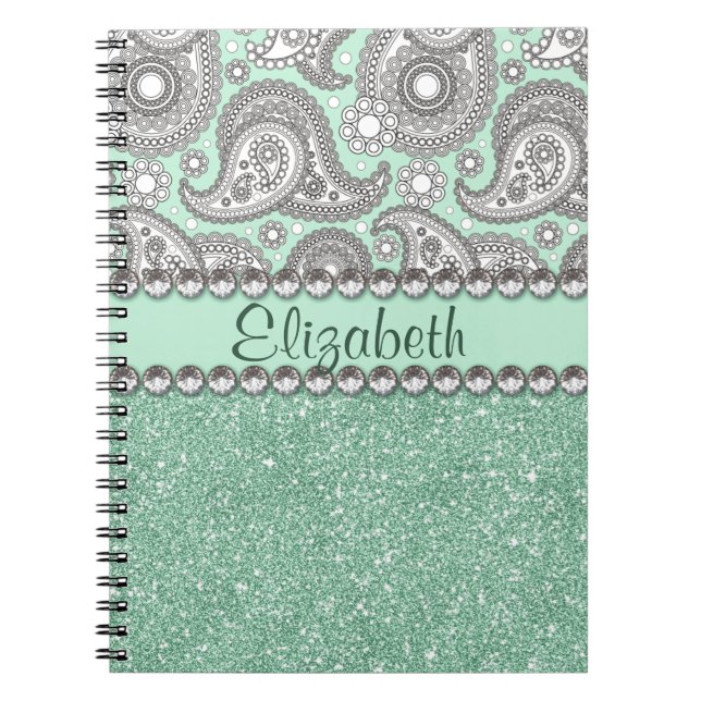 Aqua-Glitzer-Paisley-diamante de Notizblock (Vorderseite)