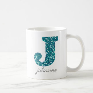 Aqua Glitzer Pattern Letter J Tasse