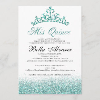 Aqua Glitzer Quinceañera Einladung Mis Quince