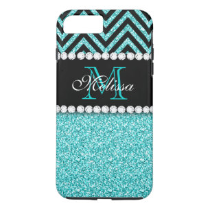 AQUA-GLITZER-SCHWARZ-ZICKZACK MONOGRAMM Case-Mate iPhone HÜLLE