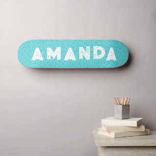 Aqua Glitzer Skateboard Grunge personalisierter Na