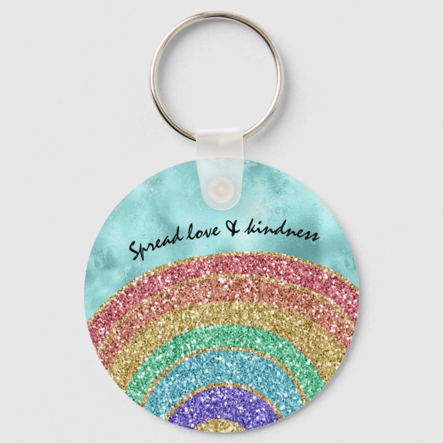 Aqua Glitzer Sparkle Gold Rainbow Schlüsselanhänger (Vorderseite)