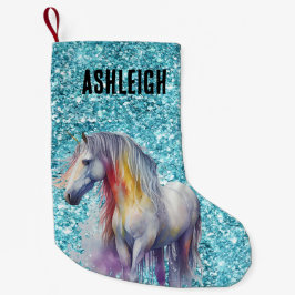 Aqua Glitzer Sparkle Unicorn Name Kleiner Weihnachtsstrumpf