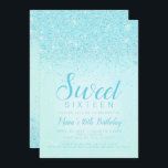 Aqua Glitzer, Sweet 16 Einladungen<br><div class="desc">Aqua Glitzer Einladungen. Diese Glam Einladung ist mit einem schönen Aqua-Glitzer auf einem hellrosa Hintergrund entworfen. Diese für Jugendliche fertige Aqua Glitzer 16. Geburtstagseinladung ist eine großartige Einführung in Ihren besonderen Tag. Weitere,  koordinierende 16 . Geburtstag Party-Lieferungen sind im Metro-Events Zazzle Shop und Metro-Event.com erhältlich.</div>