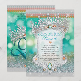Aqua Glitzer Tiara Sweet 16 Einladung