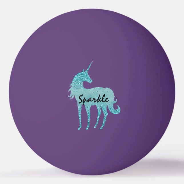 Aqua Glitzer Unicorn personalisiert Tischtennisball (Vorderseite)