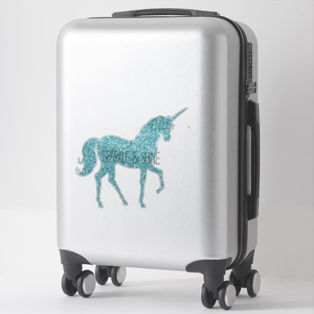 Aqua Glitzy Glitzer Glam Sparkle Unicorn Aufkleber (Koffer)