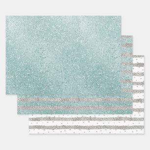 Aqua Glitzy Ombre Geschenkpapier Set