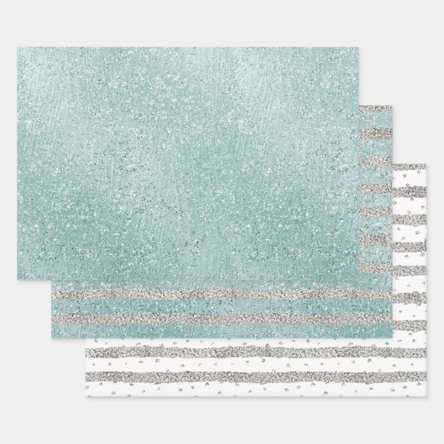 Aqua Glitzy Ombre Geschenkpapier Set (Set)