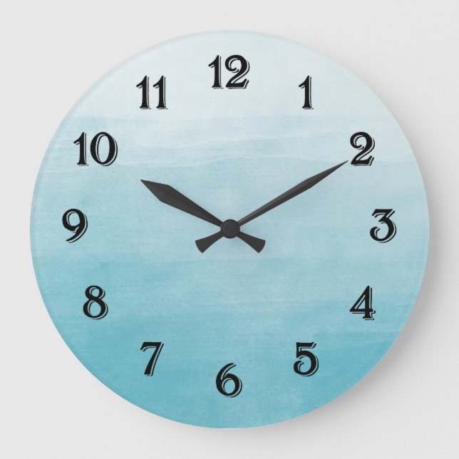 Aqua-Glücks-Aquarell Ombre Große Wanduhr (Vorderseite)