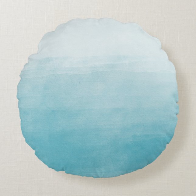 Aqua-Glücks-Aquarell Ombre Rundes Kissen (Vorderseite)
