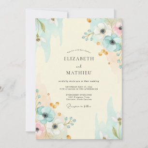 Aqua-Gold-Aquarell-Hochzeit Einladung