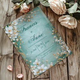 Aqua Gold Blossom Hochzeitseinladung Einladung