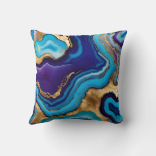 Aqua Gold Blue Lila Veins Agate Kissen