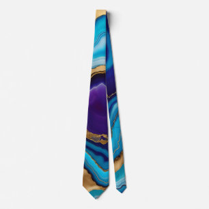 Aqua Gold Blue Lila Veins Agate Krawatte