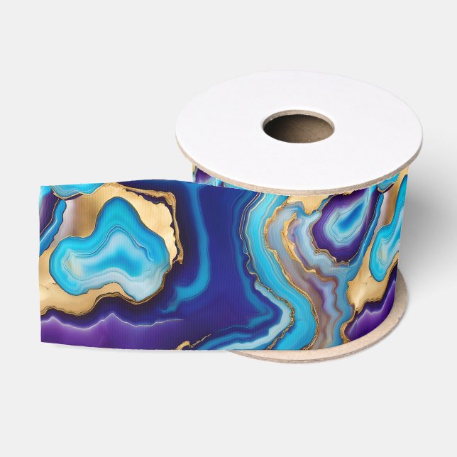 Aqua Gold Blue Lila Veins Agate Ripsband (Spule)