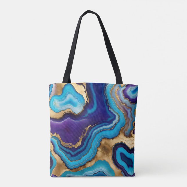 Aqua Gold Blue Lila Veins Agate Tasche (Rückseite)