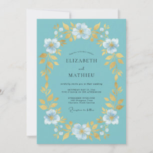 Aqua Gold Botanische Hochzeit Einladung