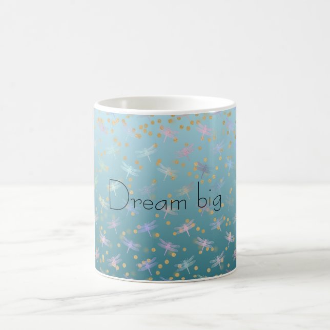 Aqua Gold Confetti Dreamy Dragonflies Kaffeetasse (Mittel)