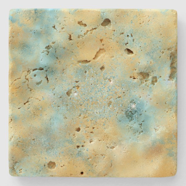 Aqua Gold Glitz Sparkle Steinuntersetzer (Vorderseite)